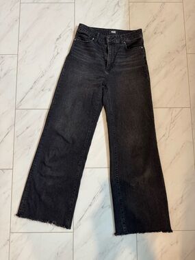 PAIGE Anessa 31” Washed Black Wide-Leg Jeans with Raw Hem